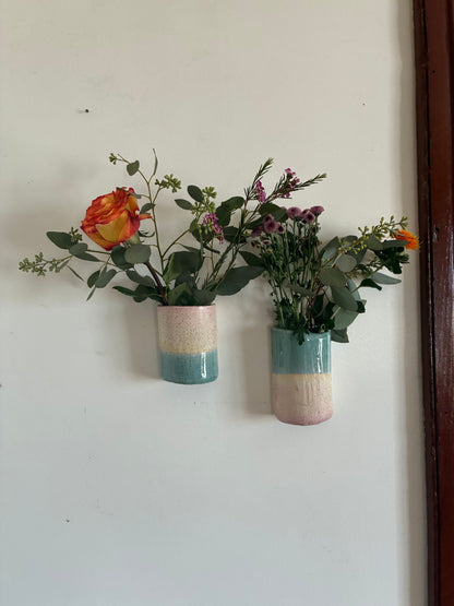 Blue + Blush Wall Vessel Pair