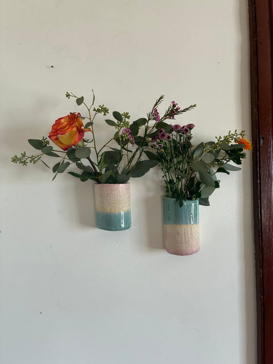 Blue + Blush Wall Vessel Pair